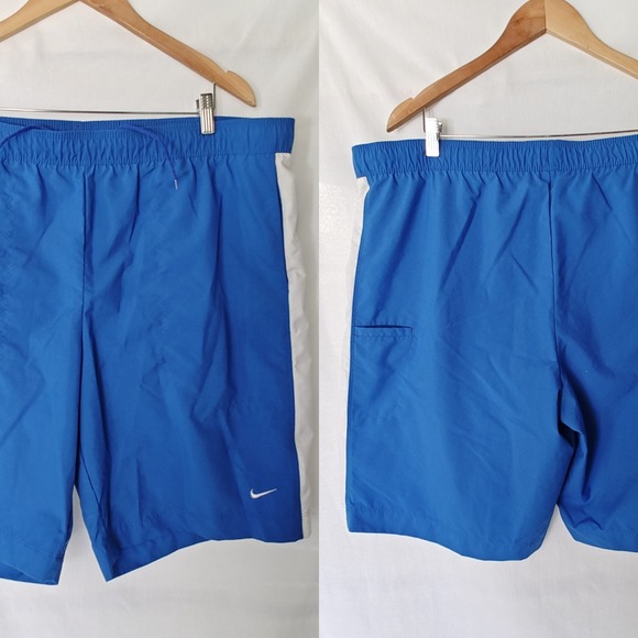 Nike Swim Trunks Shorts Vintage Blue White XL Lined 90s 10" Inseam Drawstring - Picture 1 of 9